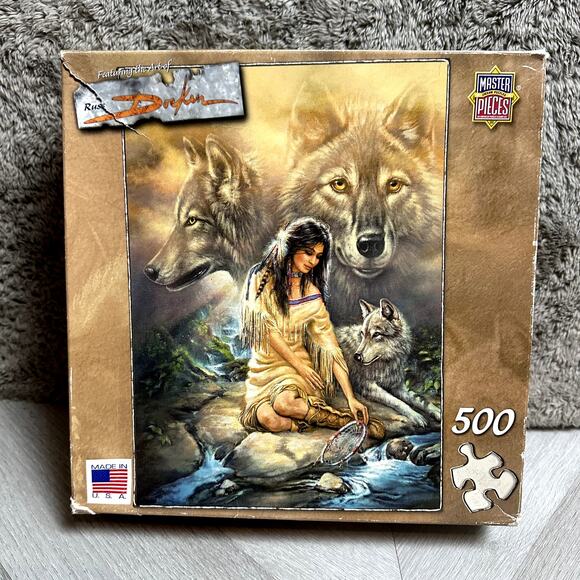 Russ Docken 500 MasterPieces Jigsaw Puzzle Inner Vision Native American Wolves - Picture 1 of 6